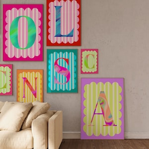 Regalo personalizado de impresión de letras coloridas para un amigo Impresión inicial del alfabeto personalizado Impresión de la guardería Arte inicial de la pared Decoración inicial personalizada