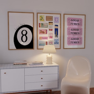 Zestaw 3 modnych nadruków Czarno-biały plakat Wydruk w pudełku zapałek Sztuka ścienna w stylu retro Wydruk biletu Preppy Dekoracja ścienna Sztuka w stylu retro wózka barowego