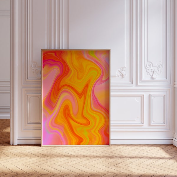 Pink, Yellow Orange Abstract Print, Brush Strokes Wall Art, Colorful Wall Art, Aesthetic Wall Art, Trendy Wall Art for Apartment