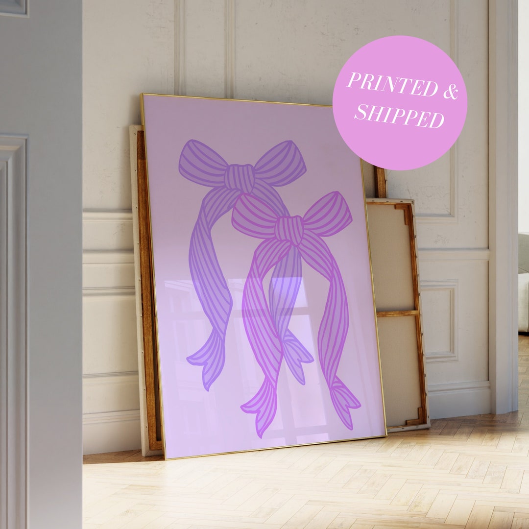 Purple Bows Print Preppy Wall Art Coquette Room Decor Bow Wall Art ...