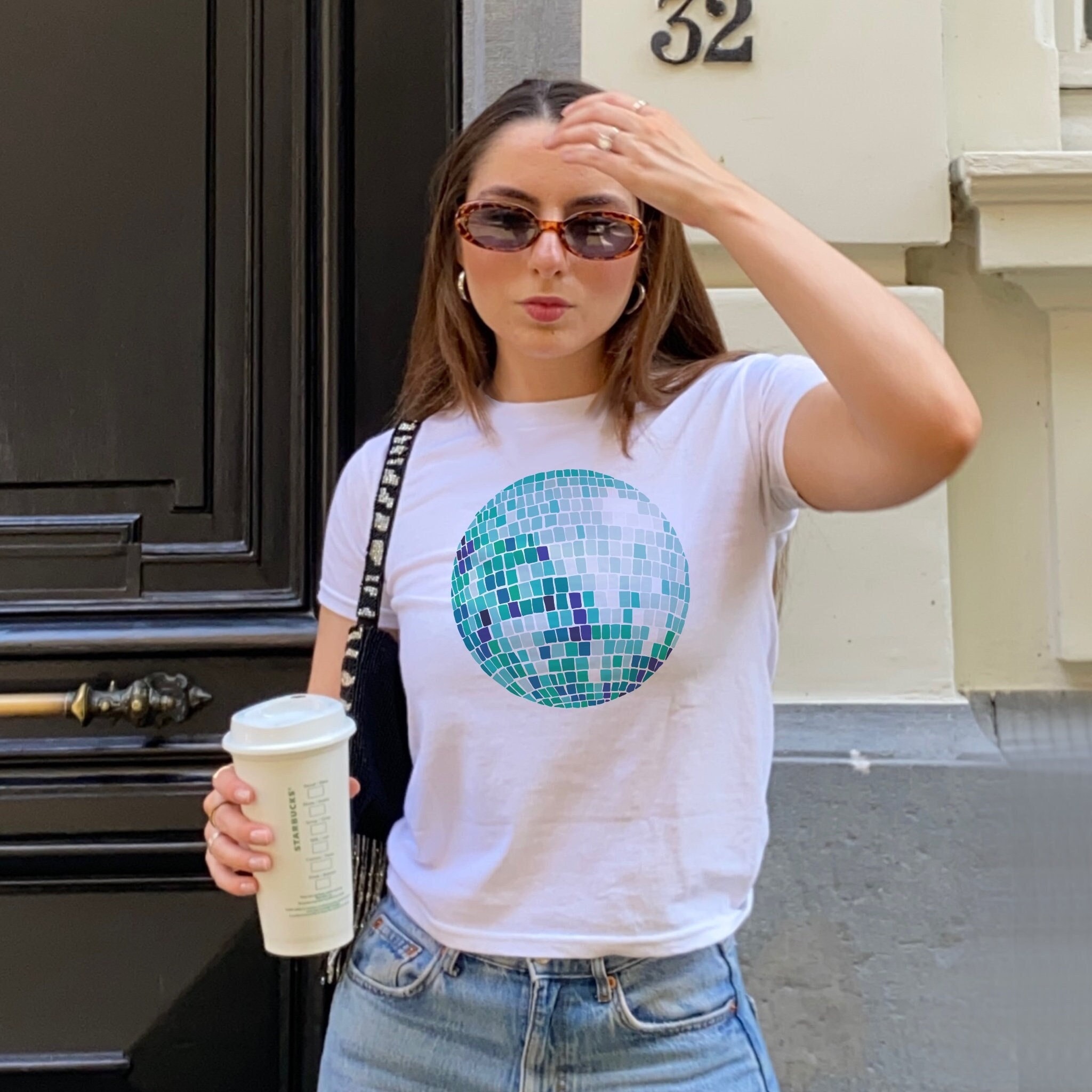 Cool Girl Disco Ball 90s Baby Tee Mirror Ball Tee Star Girl