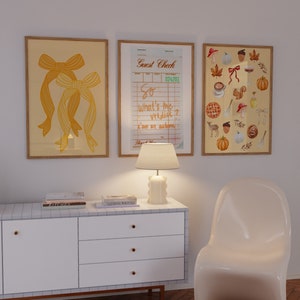 Conjunto de 3 impresiones de tendencia otoñal, carteles de otoño, impresión en amarillo mantequilla, arte de pared preppy otoñal, impresión de boletos retro, decoración de pared preppy, arte de carrito de bar retro