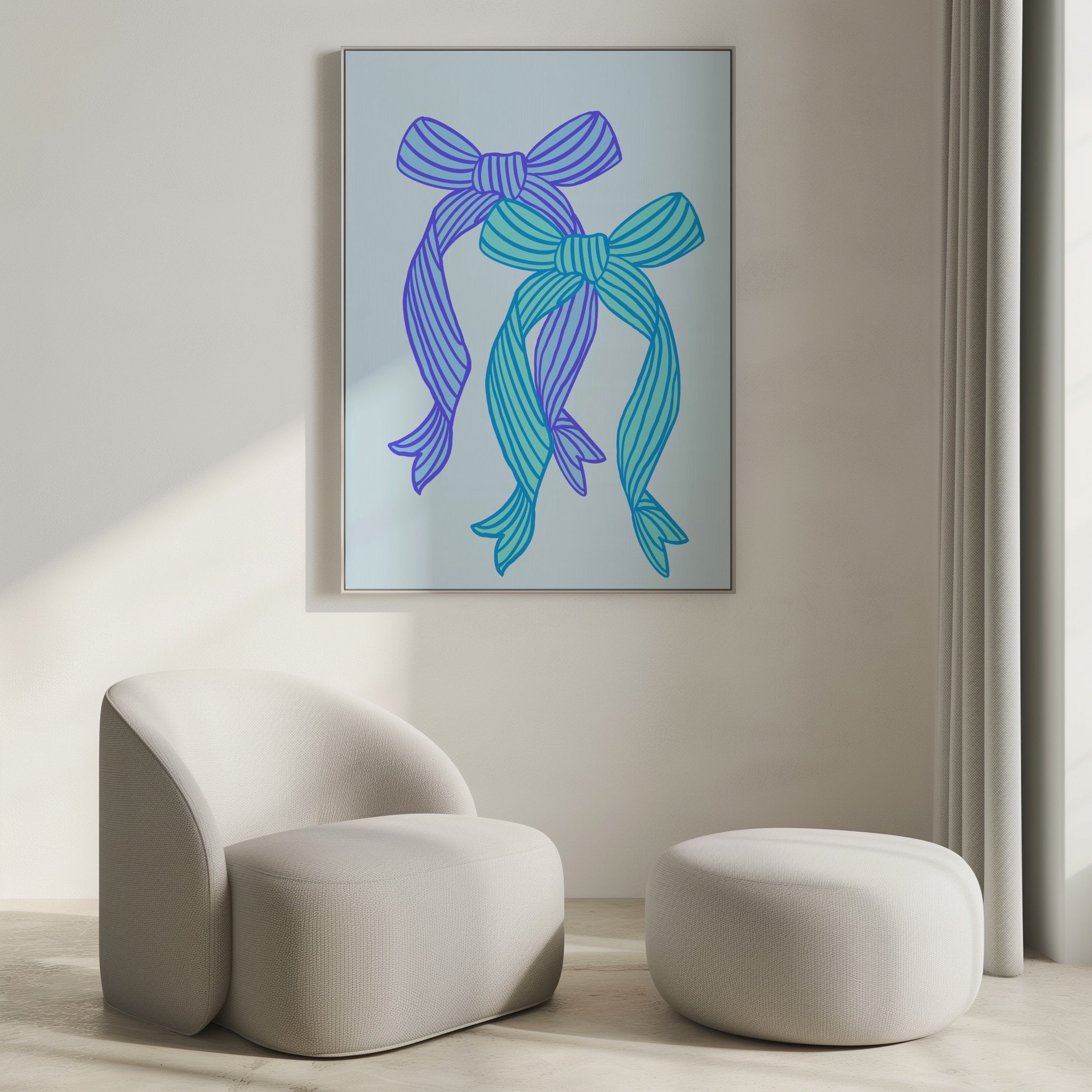 Set 4 Poster Floreali YQDEJ Coquette Blue Bow Preppy - Stampe Artistiche 20x25 Cm, Decorazione Camera Da Letto, Fiori Blu, Regalo Per Ragazze