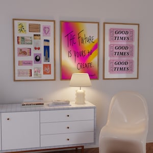 Set of 3 Trendy Aesthetic Dorm Prints Matchbox Print Vintage Matchbook Wall Art Retro Ticket Print Preppy Wall Decor Retro Bar Cart Art GenZ