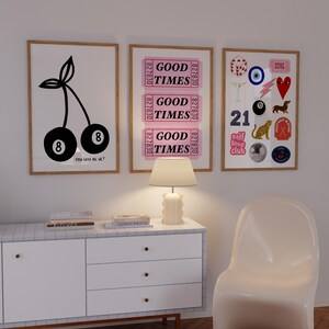 Set Of 3 Trendy Prints Black White Poster Gen Z Print Lucky Girl Wall Art Retro Ticket Print Preppy Wall Decor Retro Bar Cart Art 8 Ball Art