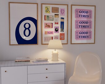 Set Of 3 Trendy Prints Navy White Poster Matchbox Print Vintage Matchbook Wall Art Retro Ticket Print Preppy Wall Decor Retro Bar Cart Art