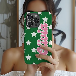 Trendy Green Star Personalized Phone Case for iPhone 16 15 14 13 Custom Name Phone Case For Samsung S23 Custom Aesthetic Teen Cool Girl Case