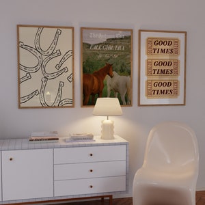 Set Of 3 Fall Trendy Prints Black White Poster Cowgirl Vintage Wall Art Retro Ticket Print Preppy Wall Art Retro Fall Poster Newspaper Print