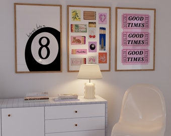 Set Of 3 Trendy Prints Black White Poster Matchbox Print Vintage Matchbook Wall Art Retro Ticket Print Preppy Wall Decor Retro Bar Cart Art