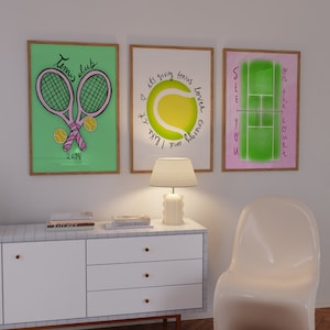 Set of 3 Trendy Tennis Prints Tennis Aesthetic Art Print Preppy Sports Core Wall Art Tennis Club Poster Wimbledon Art Gift for Tennis Lover