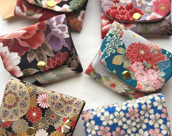 Japanese fabric mini wallet, card case, Customize gift,