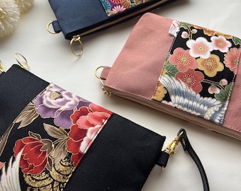 Japanse canvas mini-crossbodytas, schoudertasje voor smartphone, mini-clutch