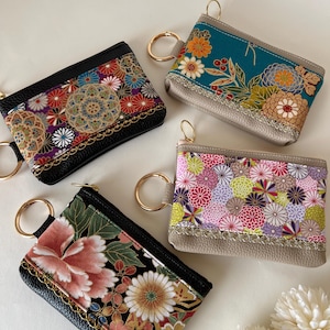 pochette en tissu japonais, fait main japonais, pochette personnalisée, porte-monnaie, petite pochette zippée, pochette pour clés, cadeau pour elle, pochette à cosmétiques