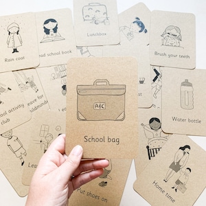 Cartes éclair de la routine quotidienne de la journée scolaire | Calendrier visuel pour se préparer pour une journée d'école