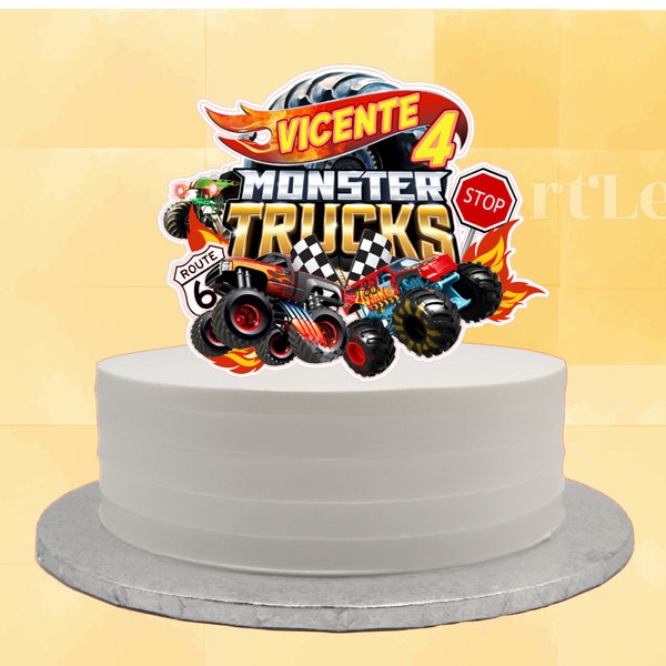 Cake Topper hotwheels monster trucks (name/age personalized)