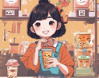 Phone Background Digital Download, Phone Wallpaper Pastel Color, iPhone Wallpaper Spring, Phone Wallpaper-Bubble Tea Girl