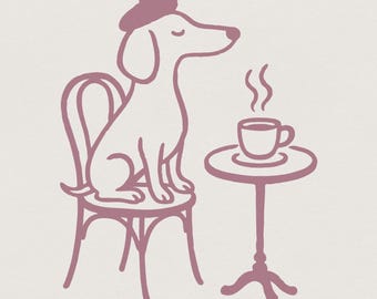 Dog Drinking Coffee PNG, Cute Dog Art Print, Coffee Lover Digital Download, Cozy Cafe Dog Design, PNG Illustration, Funny Dog Decor