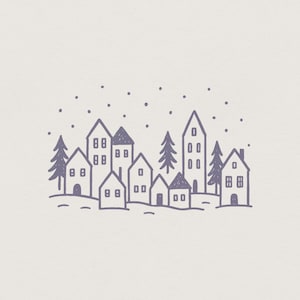 Minimalistisk vinterby PNG, handritad julby PNG-konst, mysig julsnöscen digital design för sublimering och skjortor