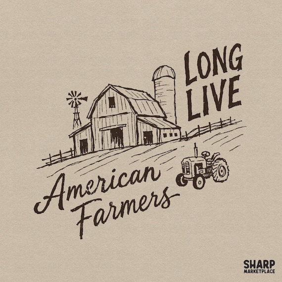 Long Live American Farmers, PNG Designs For Western Shirt Makers, Sublimation Patriotic Farm Barn Tractor Graphic Digital Download