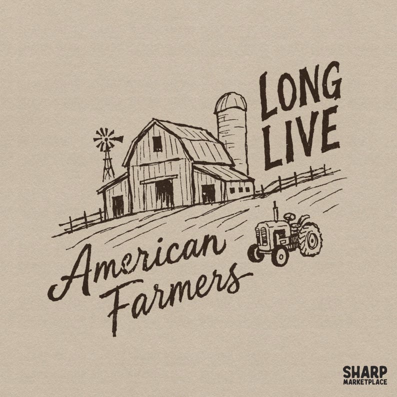 Long Live American Farmers, PNG Designs For Western Shirt Makers, Sublimation Patriotic Farm Barn Tractor Graphic Digital Download