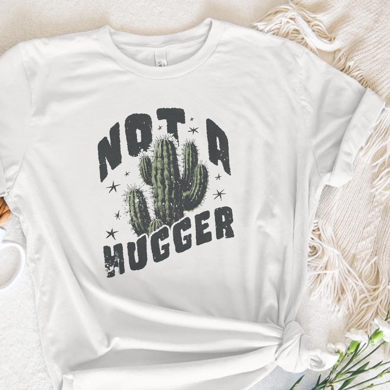 Not a Hugger Cactus PNG, Retro Sassy Shirt Design (Instant Download) image 5
