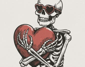Skeleton Hugging a Heart PNG, Funny Valentines Day PNG, Skeleton Valentines, Sublimation Designs, Retro Valentines, Love PNG