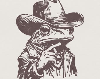 Rana vaquera PNG, Meme de rana divertida PNG, Sapo vaquero, Diseño de sublimación de moda, Diseño occidental PNG, Ambiente campestre retro