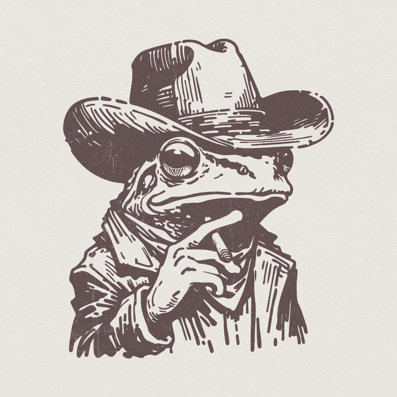 Grenouille cowboy PNG, grenouille drôle meme PNG, crapaud cowboy, sublimation tendance, design Western PNG, ambiance country rétro image 1