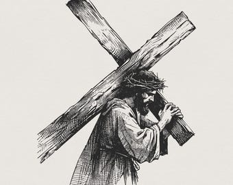 Jesus Carrying Cross PNG, Faith png, Christian png, Religious Artwork, Cross png File, Inspirational png, Christian Decor, Trending png