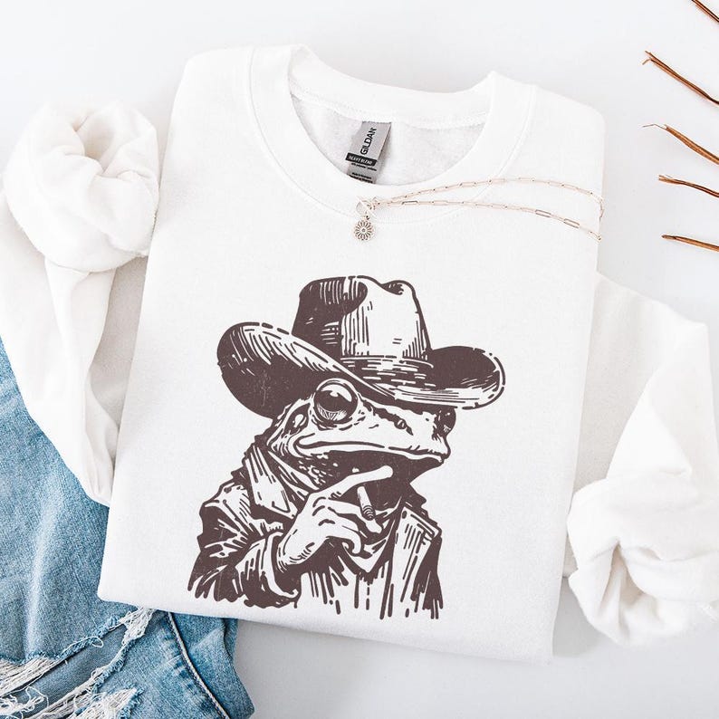 Grenouille cowboy PNG, grenouille drôle meme PNG, crapaud cowboy, sublimation tendance, design Western PNG, ambiance country rétro image 4