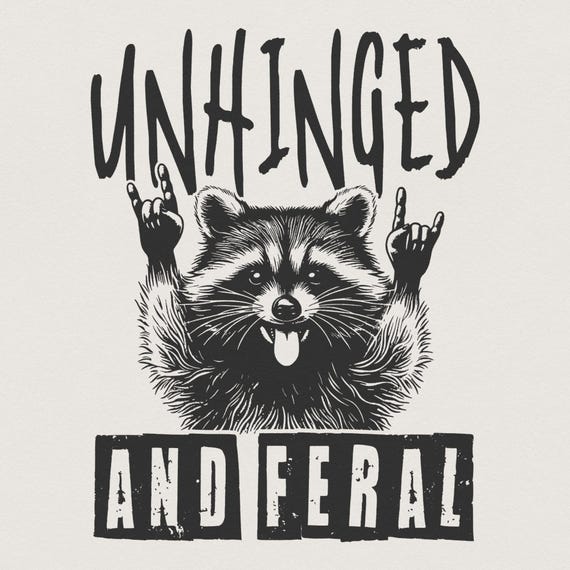 Unhinged Feral Raccoon PNG, Rock'n Roll Design (Digital Download)