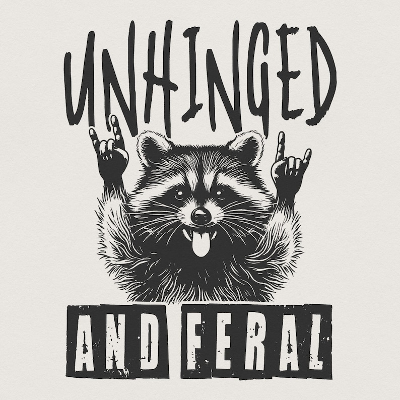 Unhinged Feral Raccoon PNG, Rock'n Roll Design (Digital Download) image 1