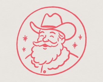 Jolly Cowboy Santa PNG, Western Christmas Clipart Download, Cowboy Santa Sublimation Art, Retro Santa Claus, Vintage Holiday PNG