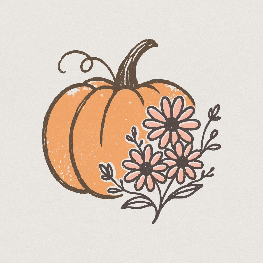 Pumpkin PNG, Fall Floral Pumpkin Digital Download, Autumn Flowers ...