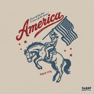 America Since 1776 Patriotic PNG, American Flag PNG, America PNG, Vintage Cowboy Rider Graphic, Retro Fourth Of July Western Tee Gift