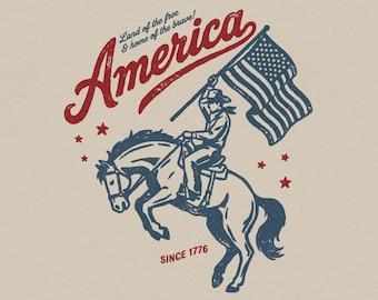 America Since 1776 Patriotic PNG, American Flag PNG, America PNG, Vintage Cowboy Rider Graphic, Retro Fourth Of July Western Tee Gift