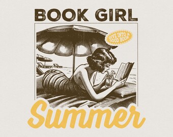 Book Girl Summer PNG, Beach Book Lover, Bookish Funny Reader, Bookish Vacation, Romance Book, Sarcastic Retro Summer Design, Digital