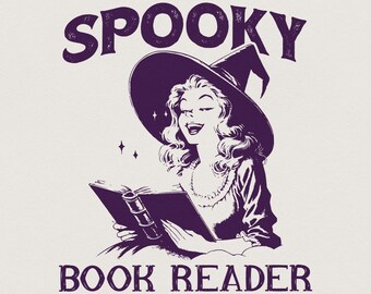 Spooky Book Girl PNG, Halloween Book Digital Download, Book Witch Sublimation, Bookish Gift for Bookworm, Cozy Girl PNG, Witch Reading PNG