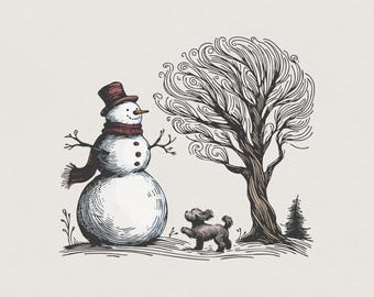 Christmas Snowman with Dog PNG, Snowman Shirt Design, Christmas Tree PNG, Winter Digital Clipart, Trendy Christmas Gift Idea