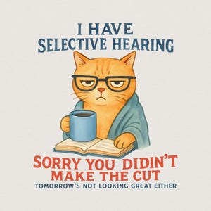 Cat Have Selective Hearing You Didn't Make Cut, Funny Cat Meme Shirt, Cat Lover Gifts, Sarcastic Cat Tee, Instant Digital PNG Download image 1