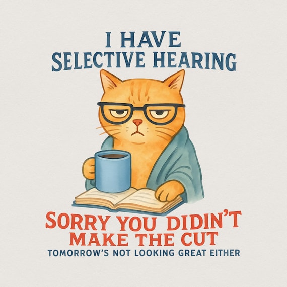 Cat Have Selective Hearing You Didn't Make Cut, Funny Cat Meme Shirt, Cat Lover Gifts, Sarcastic Cat Tee, Instant Digital PNG Download