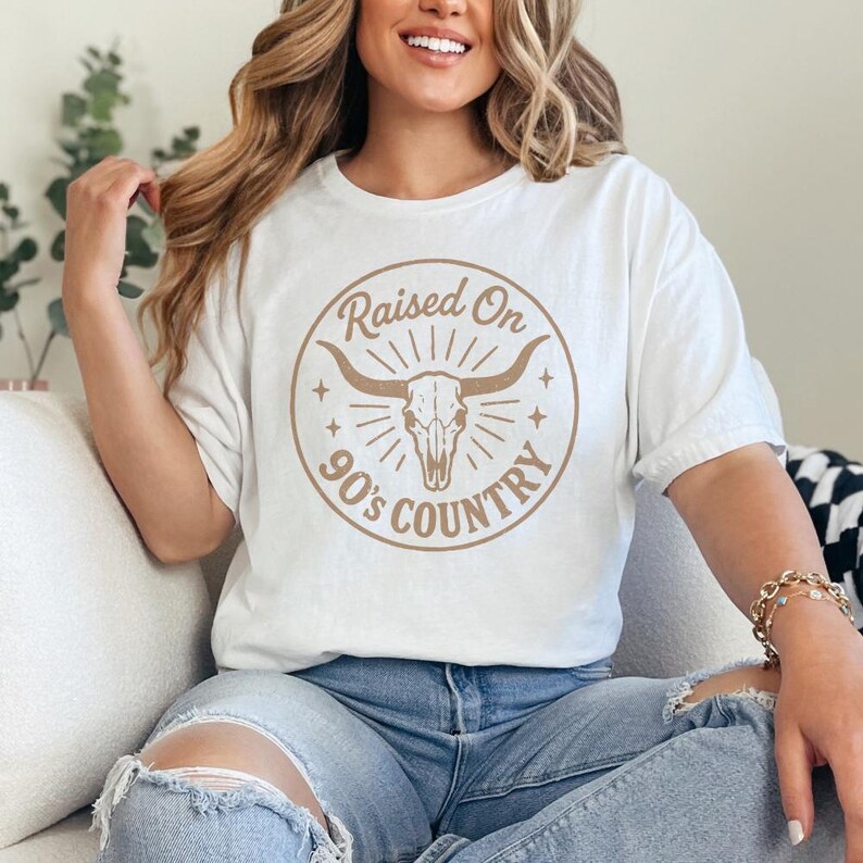 Raised On 90's Country PNG, Western Skull PNG, Vintage Rodeo Shirt, Country Music Gift, Retro Western Decor, Digital Printable Design image 6