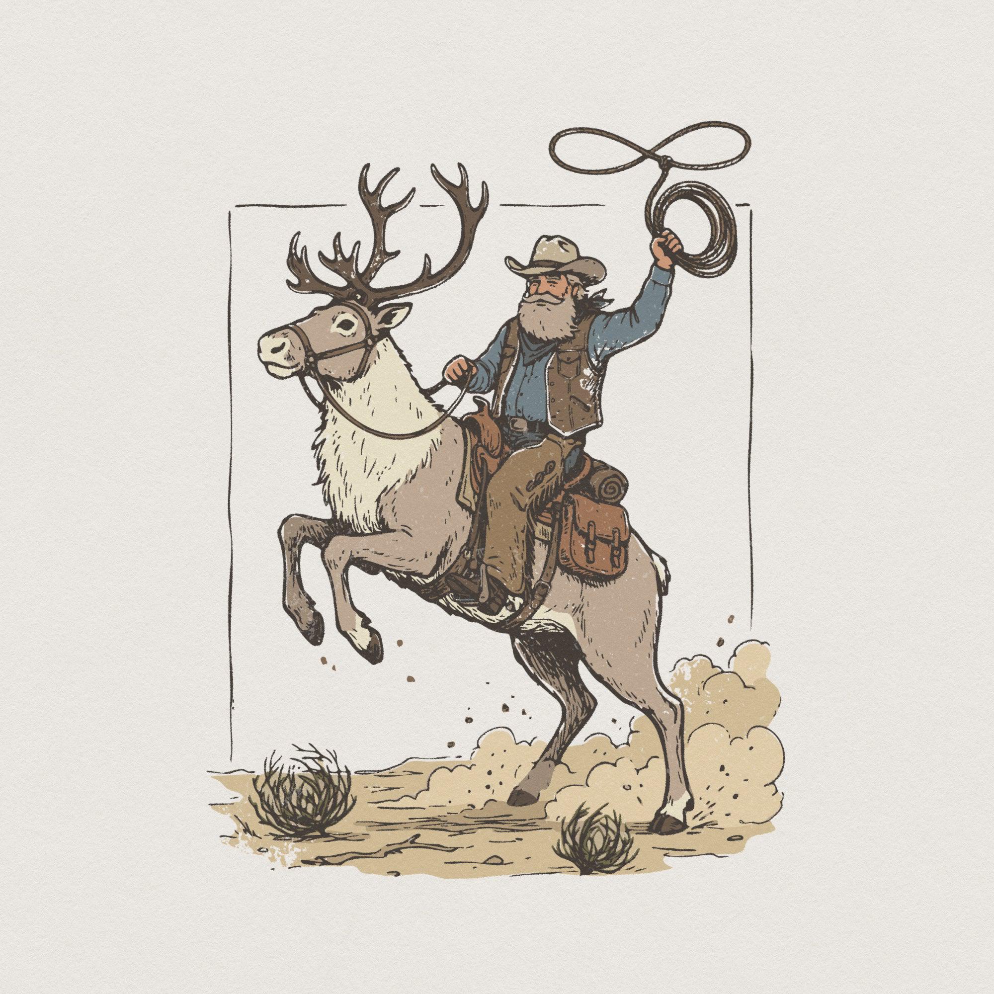 Cowboy Riding Reindeer PNG, Western Rodeo Art, Funny Animal Rider ...