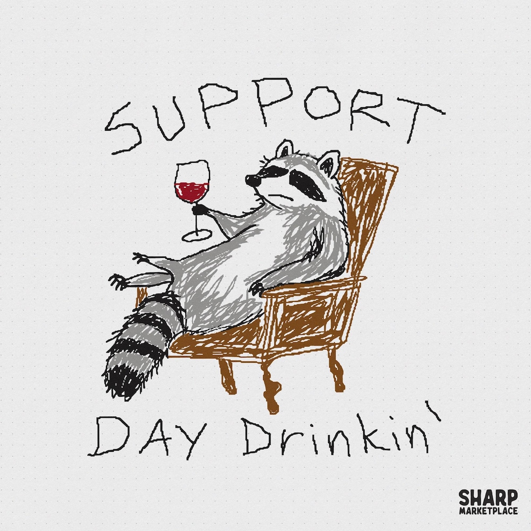 Supportive Racoon Support Day Drinkin Raccoon Chair Sketch, PNG Designs for Shirt ...