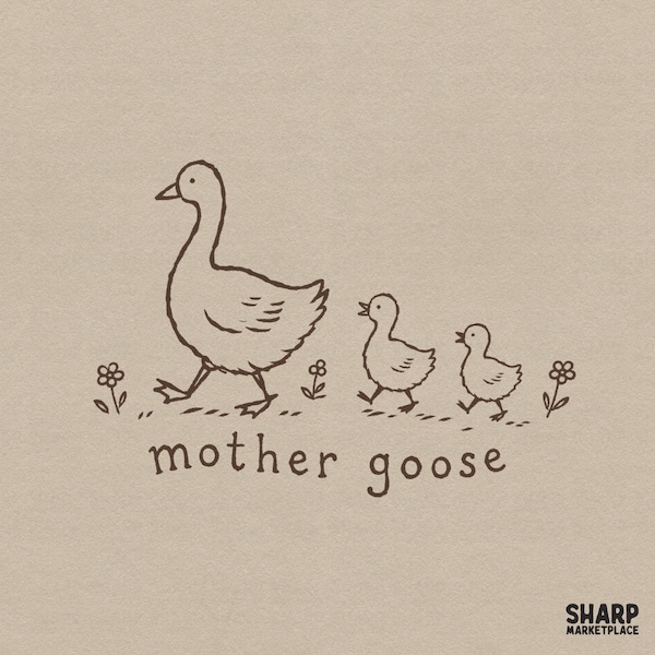 Mother Goose Vintage Nursery Art, Goose PNG Farm Illustration, Cute Animal PNG, Baby PNG, Cottage Storybook Sublimation