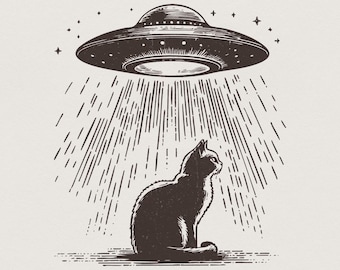 Funny Cat Shirt PNG, Retro Space Cat, UFO Alien Abduction Meme, Trendy Space PNG, Cat Lover Gift, Spaceship Digital Download