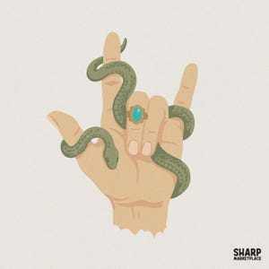 Serpent main PNG, signe occulte Boho, roche mystique sur symbole, oeuvre d'art imprimable Unique, création de bijoux serpent vert, téléchargement numérique PNG