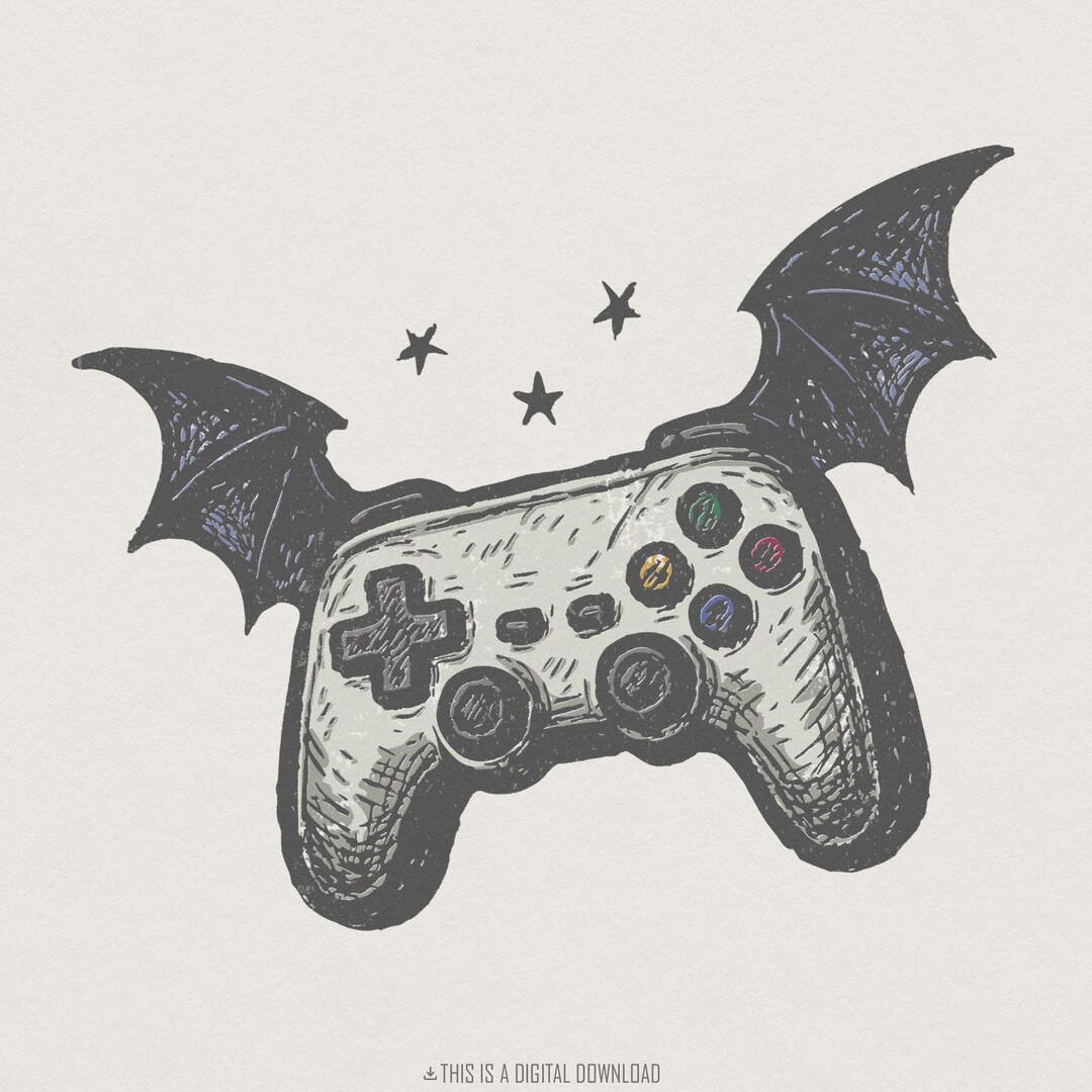 Game Controller PNG With Bat Wings, Gamer Art Print, Halloween Video ...