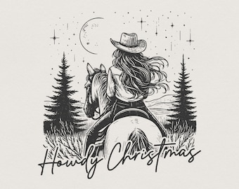 Hola Navidad PNG, Vaquera Navidad PNG, Navidad Western Vintage PNG, Western Retro, Navidad Western, Diseño de Sublimación