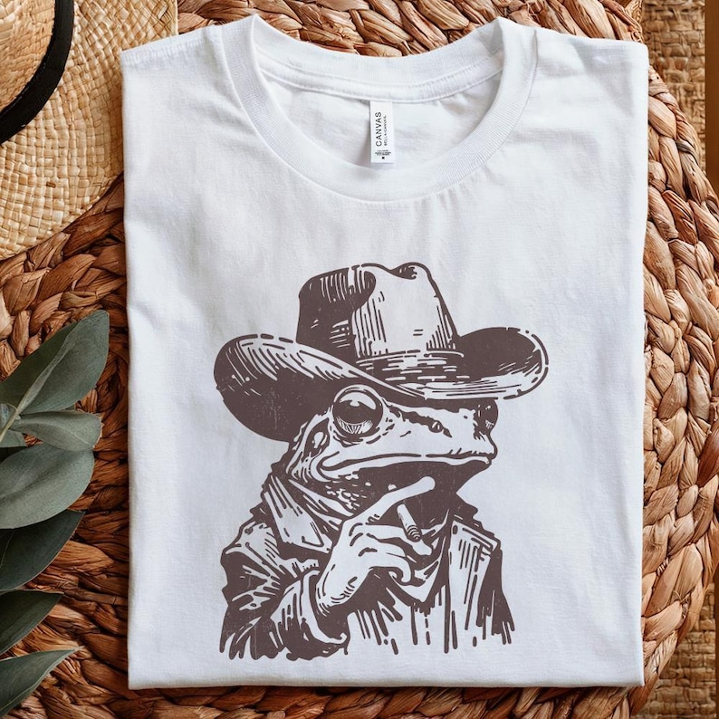 Grenouille cowboy PNG, grenouille drôle meme PNG, crapaud cowboy, sublimation tendance, design Western PNG, ambiance country rétro image 5